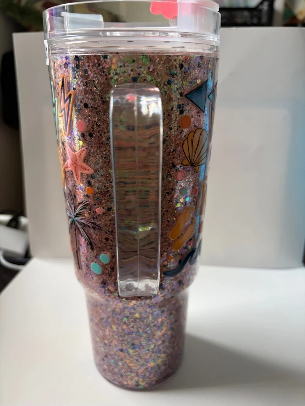 Beach Vibes 40 oz Dry Glitter Tumbler w/ Seashell Topper